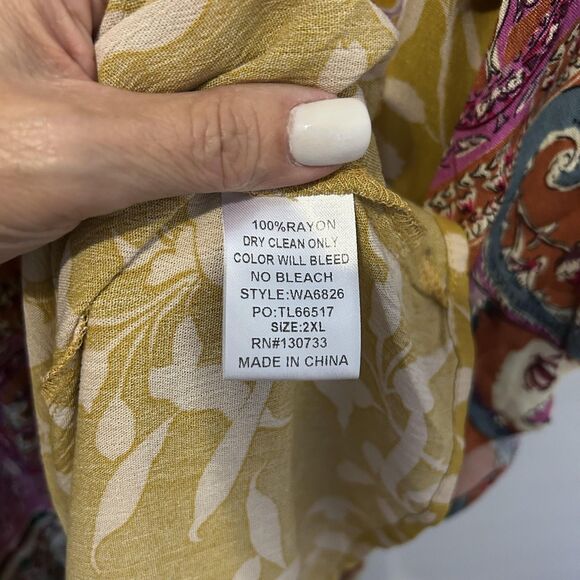 Boho Patchwork Midi Dress Womens 2XL Floral Paisley Handkerchief Hem Flowy Summe - Picture 10 of 14